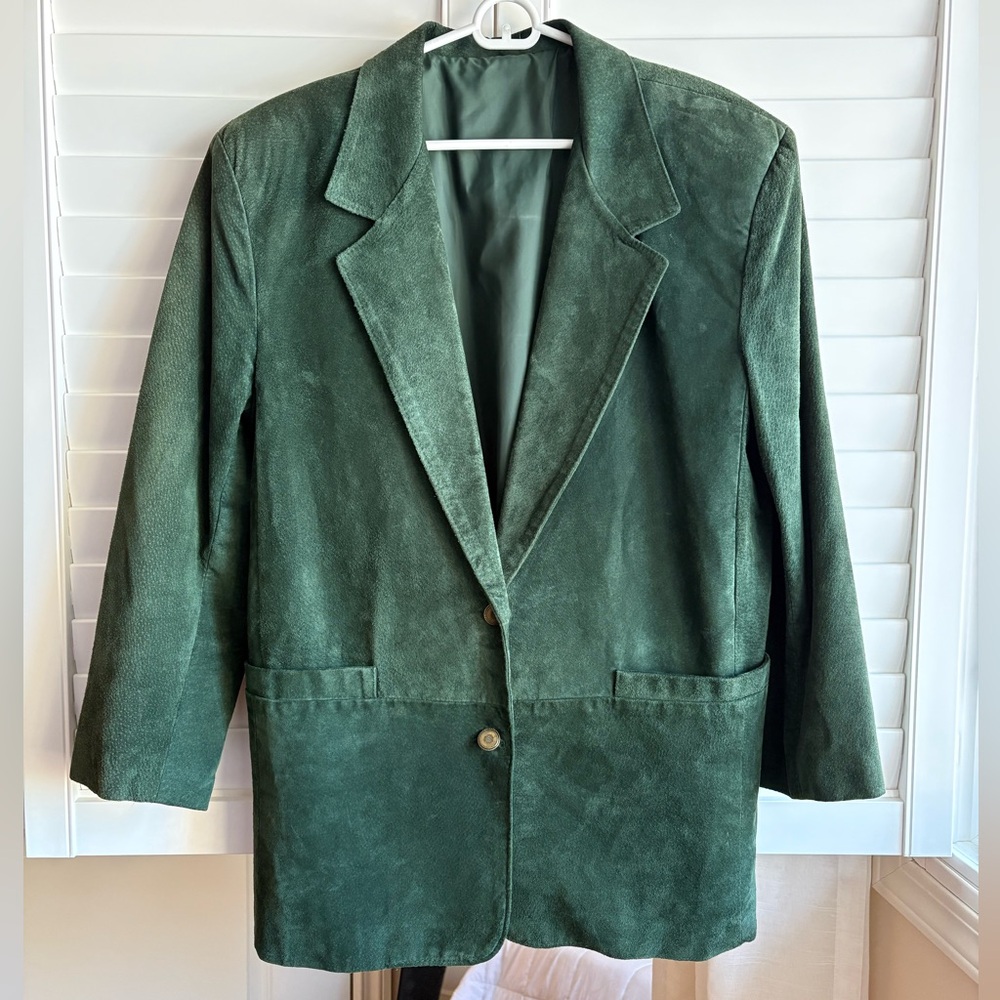 Vintage suede blazer, medium, green, Caviar, made in Canada